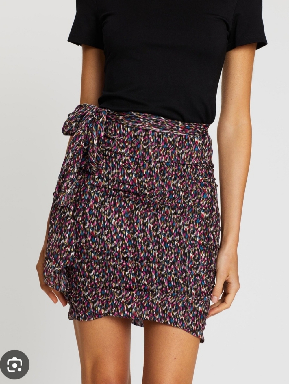 ba&sh Multicolor Draped Asymmetrical Mini Skirt - Black, Pink, Yellow